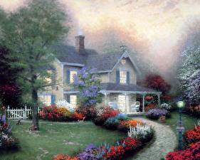 Image Pictorial art Thomas Kinkade home is where the heart is