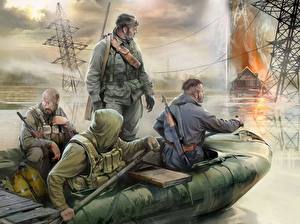 Картинка STALKER солдаты на надутой лодке Игры