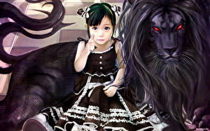 Фотография I-Chen Lin девочка с черным львом