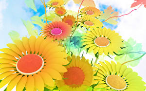 Fotos Sonnenblumen 3D-Grafik Blumen