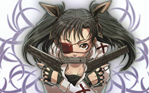 Bilder Pistole Augenklappe Anime Mädchens