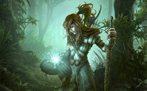 Фото Эльф магическая девушка с луком и мечом Фантастика Девушки