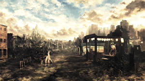Картинки Апокалипсис девочка с собакой в разрушенном городе
