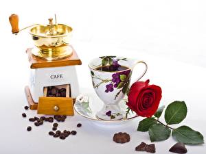 Фото Напитки Кофе Зерна чашка с розой Продукты питания