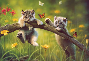 Фотографии Большие кошки Рисованные Животные