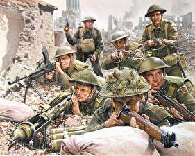 Fondos de escritorio Dibujado Soldado Casco militar British Tough chaps (1944) Ejército