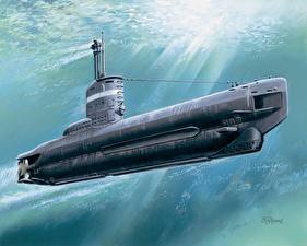 Bureaubladachtergronden Geschilderde Onderzeeboot U-boot XXIII
