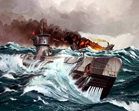 Pictures Painting Art Submarines U-boot 201 Army