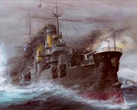Bakgrundsbilder på skrivbordet Målade Fartyg Borodino/ Battle of Tsushima Militär