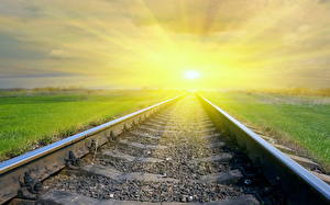 Fonds d'écran Chemin de fer Rails Rayons de lumière
