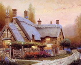 Fonds d'écran Peinture Thomas Kinkade mc kennas cottage