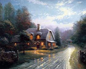 Hintergrundbilder Gemälde Thomas Kinkade moonlight lane