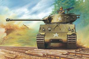 Papel de Parede Desktop Desenhado Tanque M4 Sherman Exército