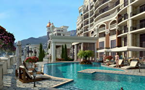Sfondi desktop Resort Hotel Piscine Disegno Grafica 3D
