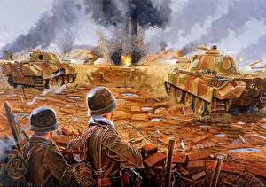 Picture Painting Art Soldiers Military war helmet Army