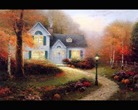 Bakgrunnsbilder Malerkunst Thomas Kinkade the blessings of autumn