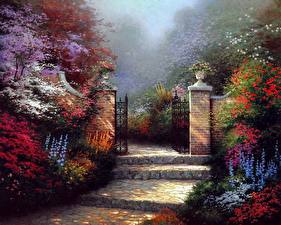 Hintergrundbilder Malerei Thomas Kinkade the victorian garden
