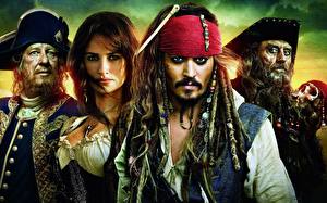 Bureaubladachtergronden Pirates of the Caribbean Johnny Depp Geoffrey Rush Penélope Cruz Films
