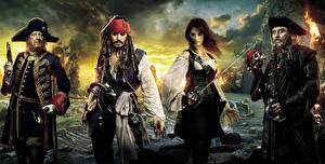 Bakgrundsbilder på skrivbordet Pirates of the Caribbean Johnny Depp Penélope Cruz Geoffrey Rush Filmer