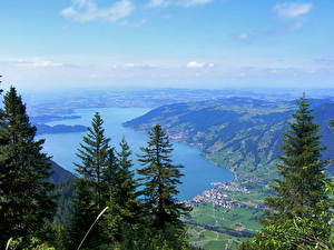 Bureaubladachtergronden Een meer Zwitserland Hemelgewelf  Natuur