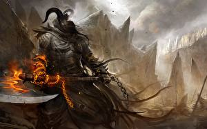Pictures Demons Battle axes Fantasy