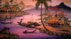 Bilder Malerei Boot Palmengewächse