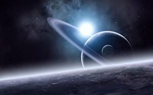 Bureaubladachtergronden Planeet Sterren Planetaire ring Ruimte
