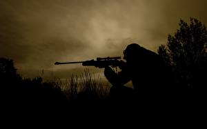 Photo Soldiers Sniper rifle Snipers Silhouette military