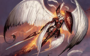 Photo Angels Spear Shield Armor Fantasy Girls