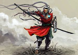Sfondi desktop Guerriero Catana Sciabola Un'armatura Samurai Fantasy