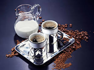 Bakgrundsbilder på skrivbordet Mjölk Kaffe Med kanna Mat