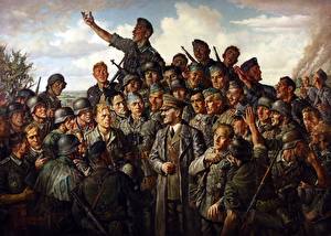 Фотография Рисованные Солдаты Немецкий Э.Шайбе-Гитлер на фронте 1943г военные