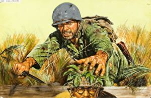 Photo Painting Art Soldier Military war helmet military
