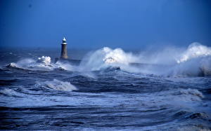Image Coast Lighthouses Waves Nature