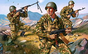 Bakgrundsbilder på skrivbordet Målade Soldater Militär hjälm Militär