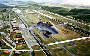 Picture Airplane Painting Art F-16 Fighting Falcon