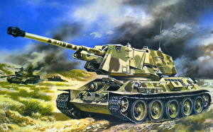 桌面壁纸，，绘制壁纸，坦克，T-34坦克，T-34-100 tank，陆军