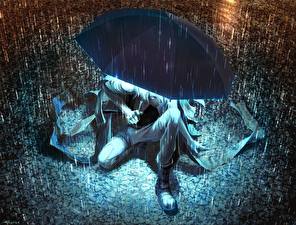Bureaubladachtergronden Regen Paraplu Anime