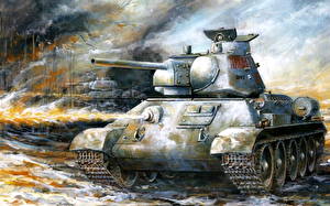 Fondos de escritorio Dibujado Tanques T-34 T-34/76 militar