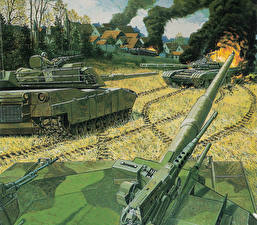 Bilder Gezeichnet Panzer M1 Abrams Amerikanisch M1A1 Militär