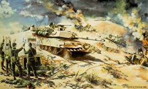 桌面壁纸，，绘制壁纸，坦克，M1艾布蘭主力戰車，來自美國，M1A1，陆军