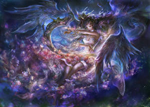 Hintergrundbilder Engeln Flügel Fantasy Mädchens