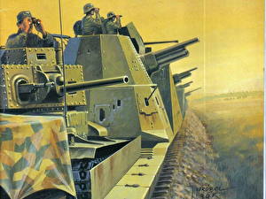 Papel de Parede Desktop Desenhado Alemães Armored Train militar