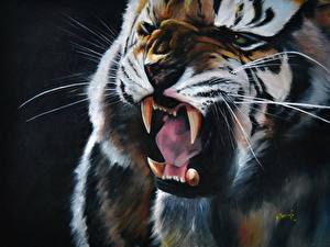 Image Big cats Painting Art Canine tooth fangs Roar Teeth Animals