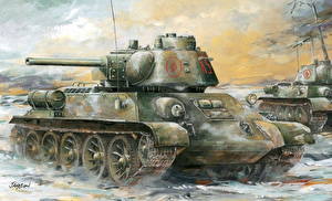 Bilder Gezeichnet Panzer T-34 T-34/76 Militär
