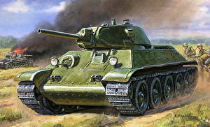 Bureaubladachtergronden Geschilderde Tank T-34 T-34/76 1940 y. Militair