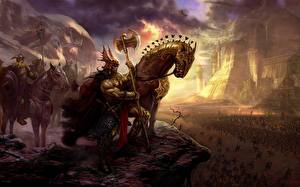 Image Warriors Horses Battle axes Fantasy