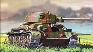 Papel de Parede Desktop Desenhado Tanque T-34 T-34/76