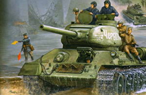 Picture Painting Art Tanks T-34 T-34/85 Army