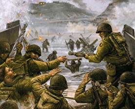 Pictures Painting Art Soldier Landing operation military